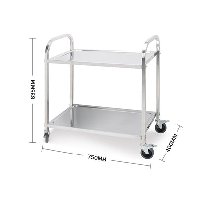 SOGA 2X 2 Tier 75x40x83.5cm Stainless Steel Kitchen Dinning Food Cart Trolley Utility Small