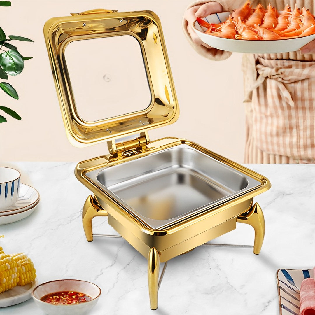 SOGA Gold Plated Stainless Steel Square Chafing Dish Tray Buffet Cater Food Warmer Chafer with Top Lid