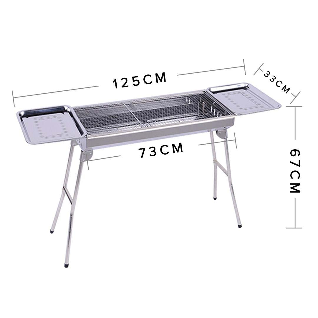 SOGA Skewers Grill with Side Tray Portable Stainless Steel Charcoal BBQ Outdoor 6-8 Persons