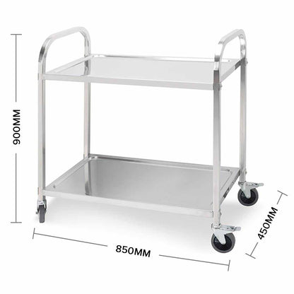 SOGA 2 Tier 85x45x90cm Stainless Steel Kitchen Dining Food Cart Trolley Utility Medium