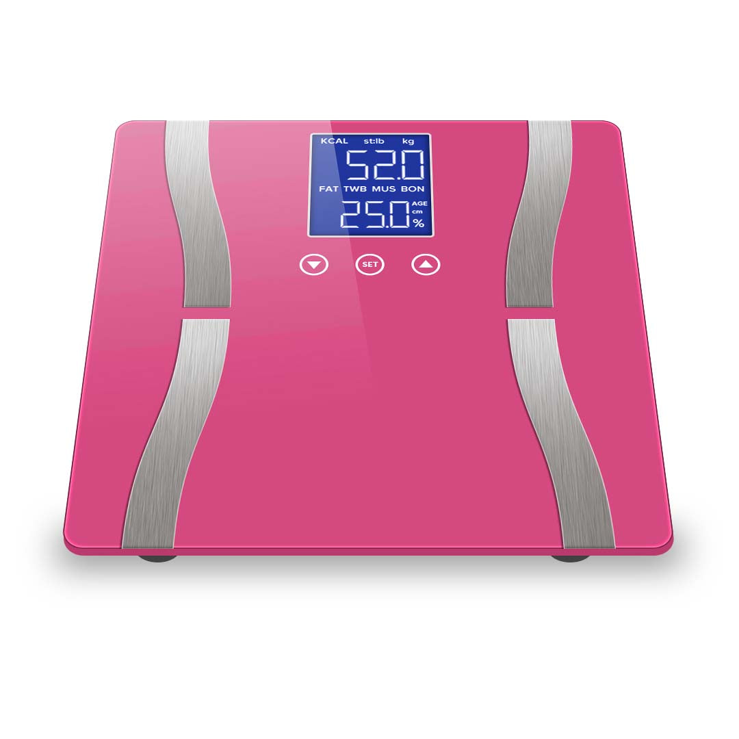 SOGA Glass LCD Digital Body Fat Scale Bathroom Electronic Gym Water Weighing Scales Pink