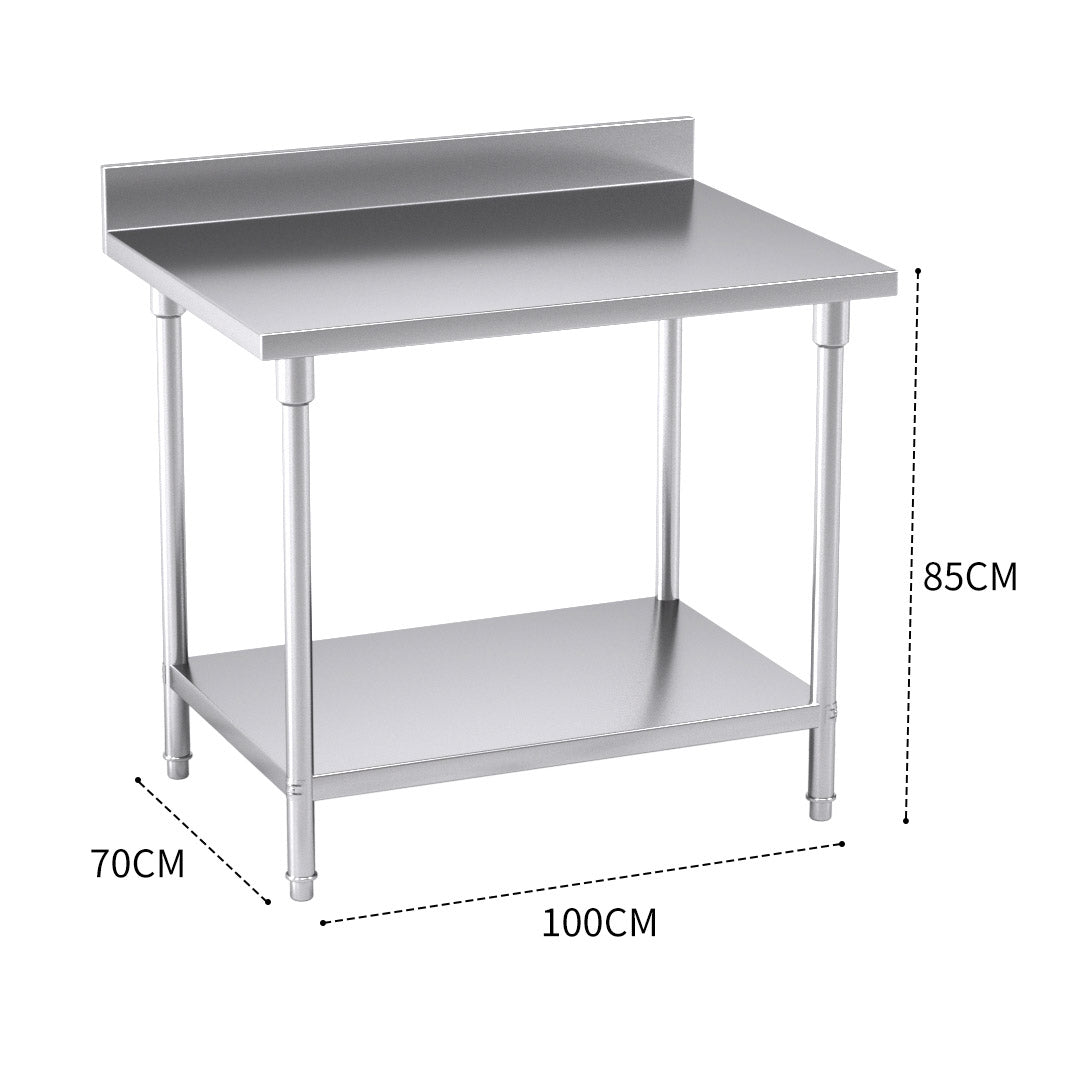 SOGA Commercial Catering Kitchen Stainless Steel Prep Work Bench Table with Back-splash 100*70*85cm