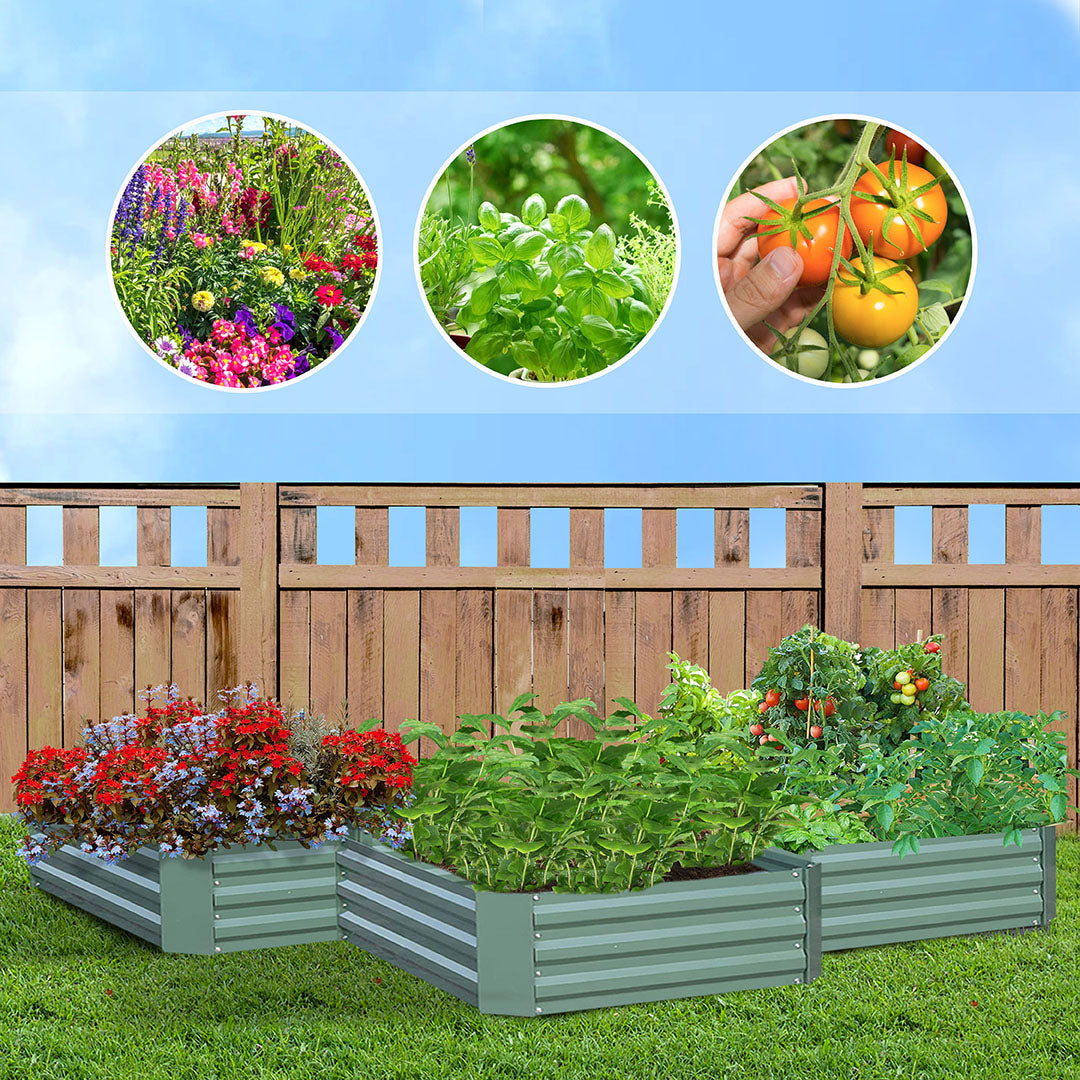 SOGA 120X90cm Rectangle Galvanised Raised Garden Bed Vegetable Herb Flower Outdoor Planter Box