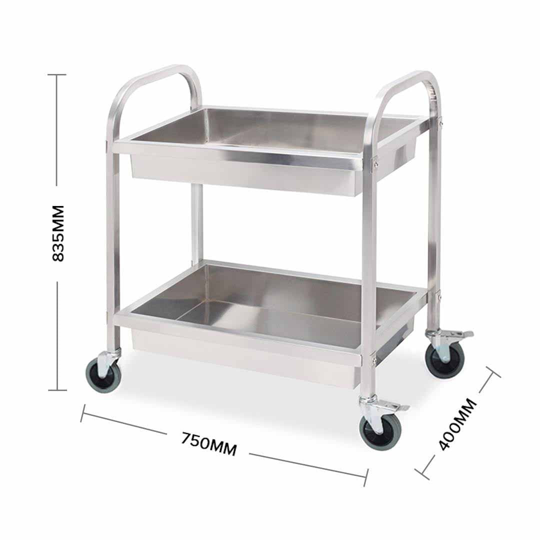 SOGA 2 Tier 75x40x83cm Stainless Steel Kitchen Trolley Bowl Collect Service Food Cart Small