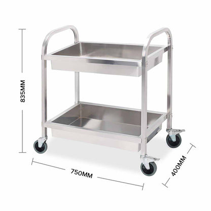 SOGA 2 Tier 75x40x83cm Stainless Steel Kitchen Trolley Bowl Collect Service Food Cart Small