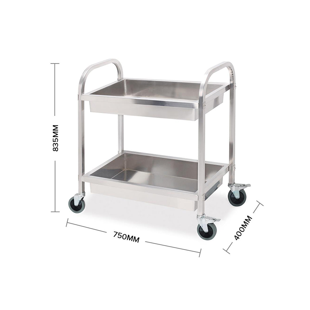 SOGA 2X 2 Tier 75x40x83cm Stainless Steel Kitchen Trolley Bowl Collect Service Food Cart Small