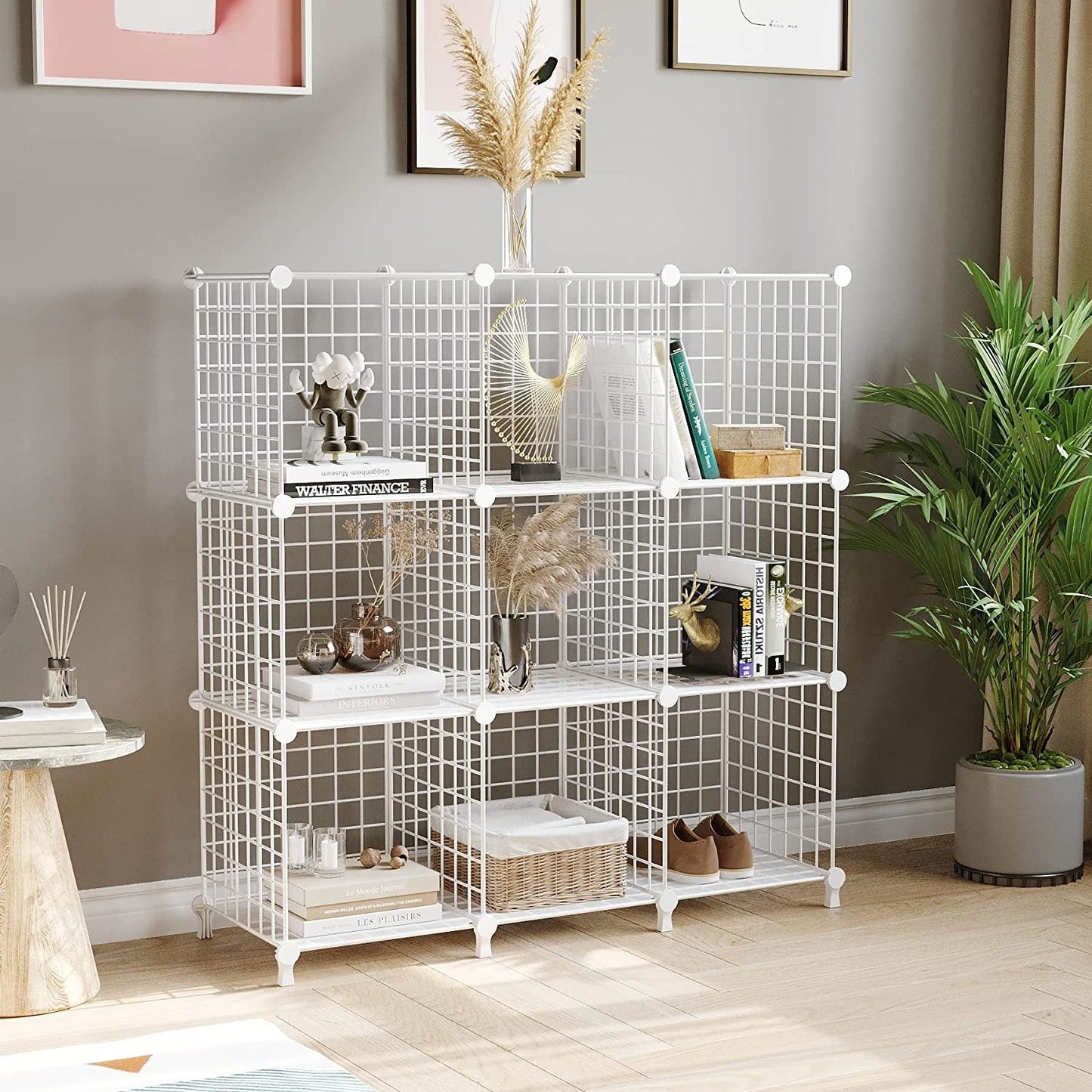 SOGA White Portable 9-Cube 3 Column Storage Organiser Foldable DIY Modular Grid Space Saving Shelf