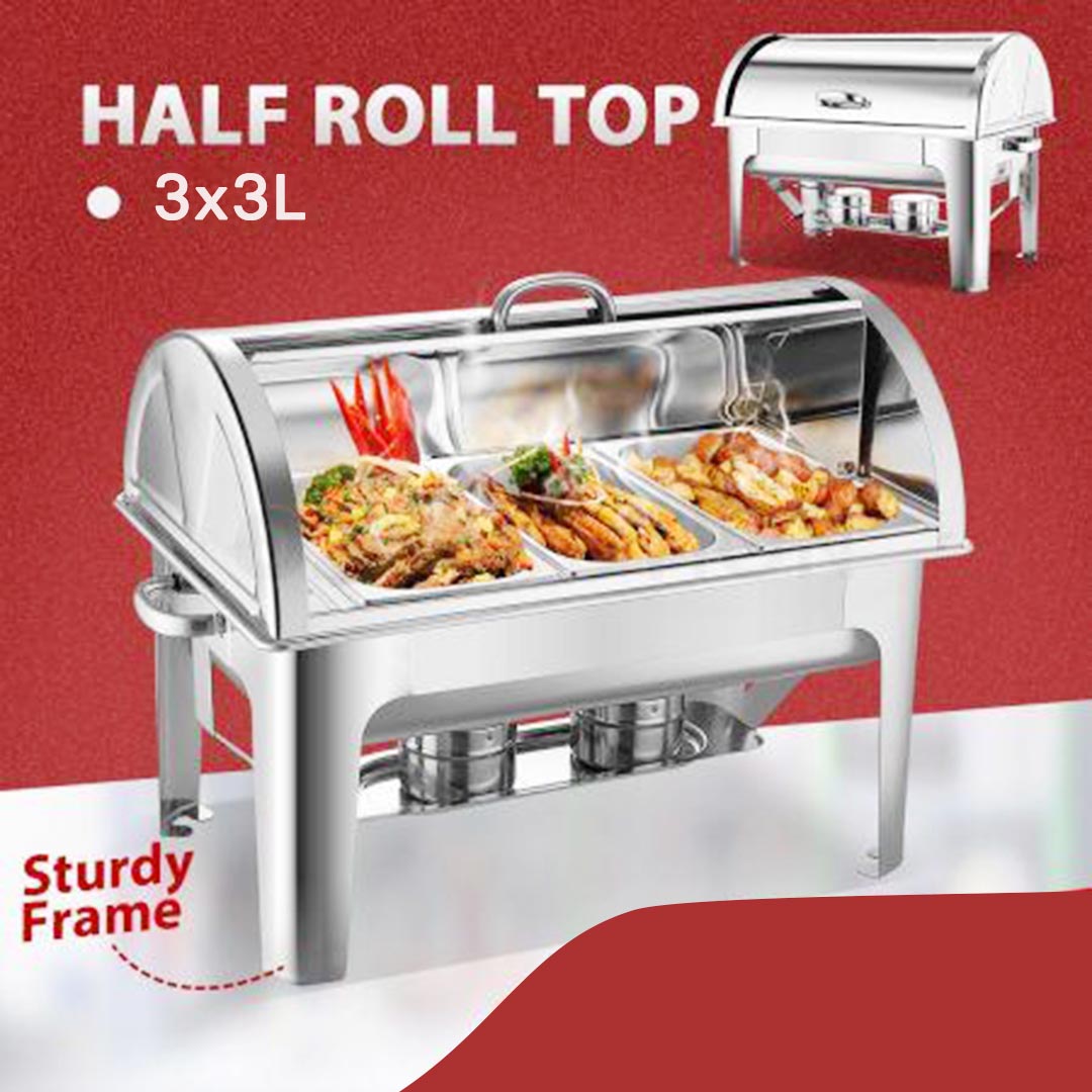 SOGA 3L Triple Tray Stainless Steel Roll Top Chafing Dish Food Warmer