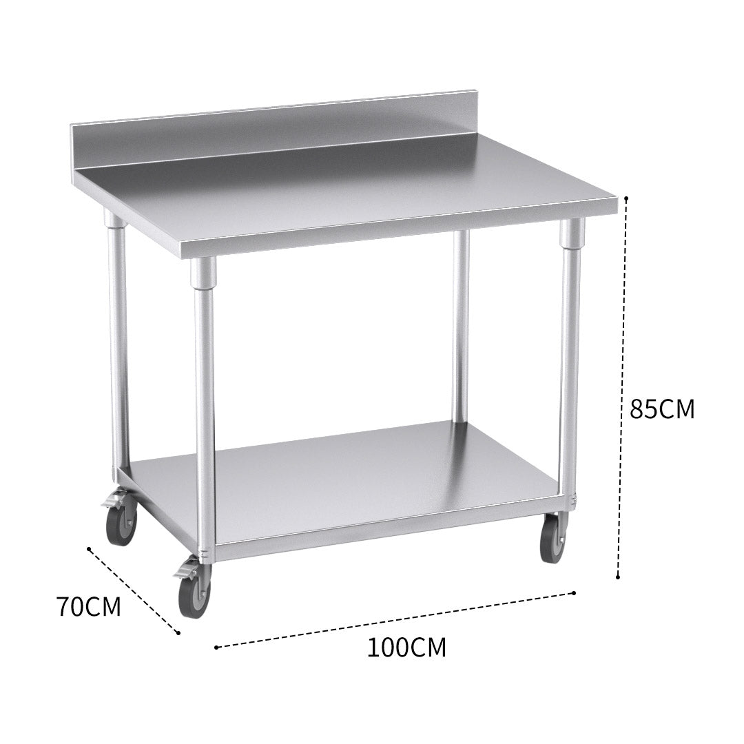 SOGA 100cm Commercial Catering Kitchen Stainless Steel Prep Work Bench Table with Backsplash and Caster Wheels