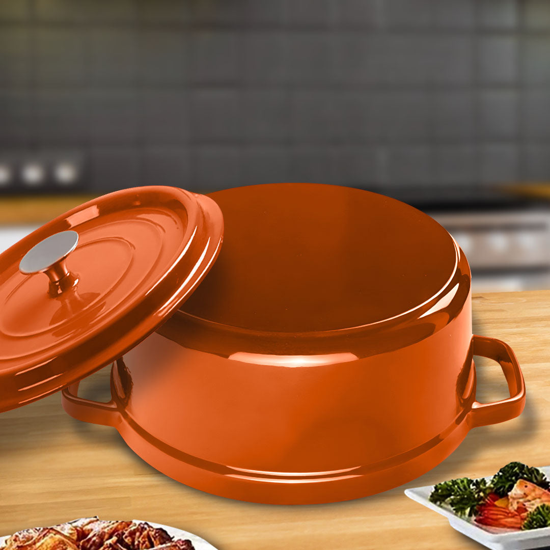 SOGA Cast Iron 26cm Enamel Porcelain Stewpot Casserole Stew Cooking Pot With Lid 5L Orange