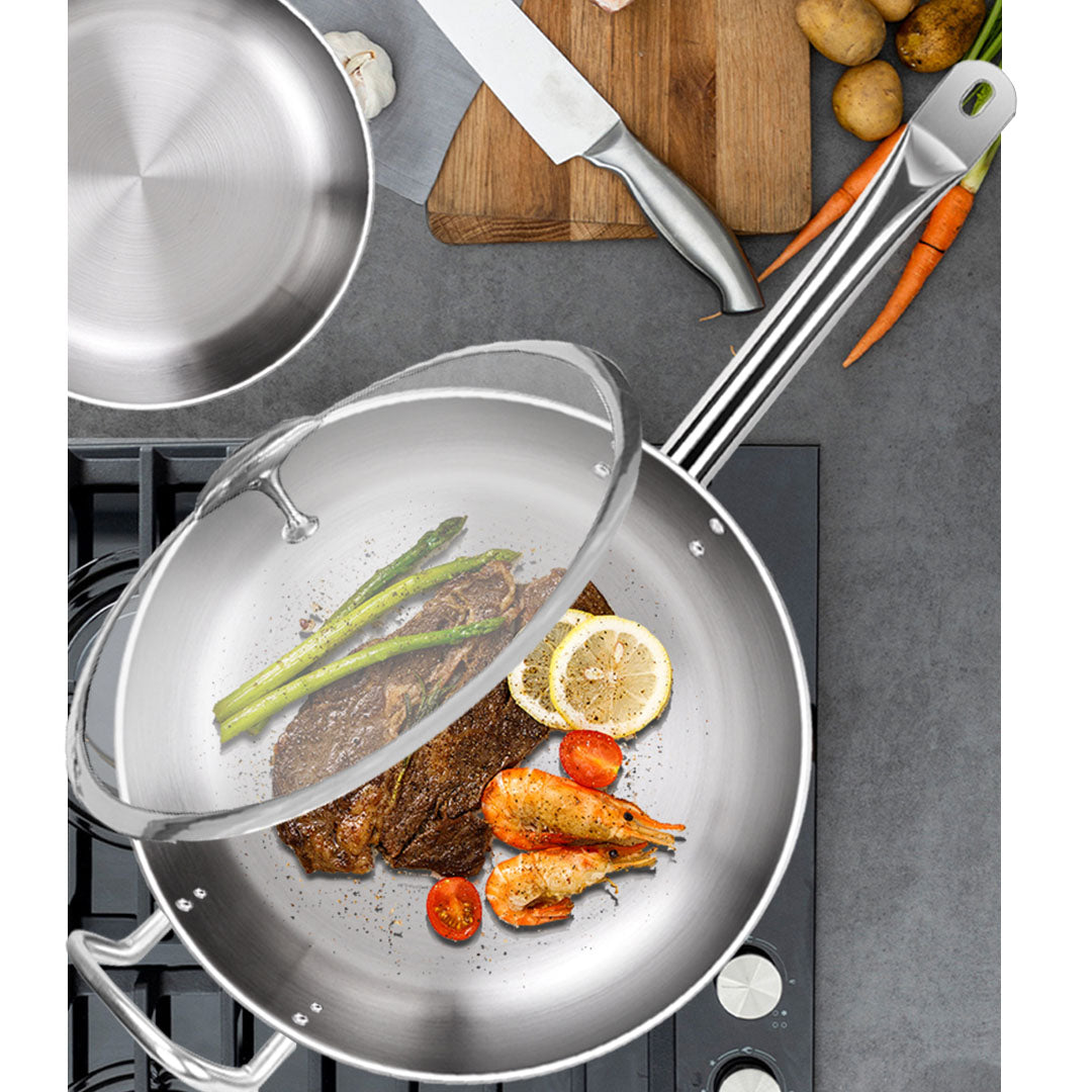 SOGA 28cm Stainless Steel Saucepan Sauce pan with Glass Lid and Helper Handle Triple Ply Base Cookware