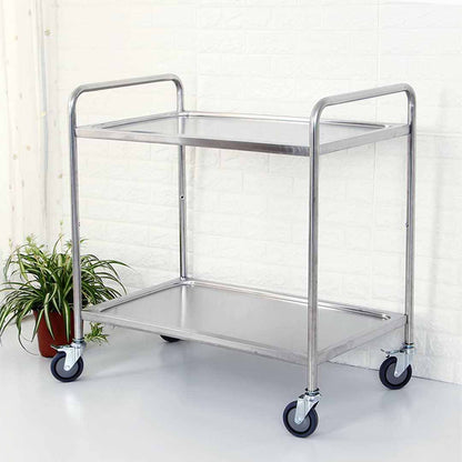 SOGA 2 Tier 86x54x94cm Stainless Steel Kitchen Dinning Food Cart Trolley Utility Round Large