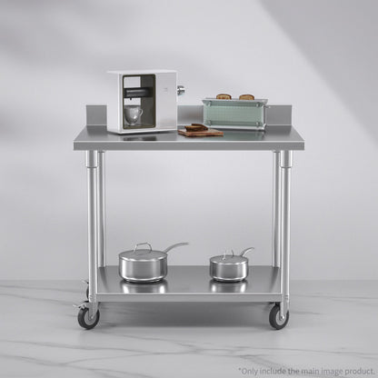 SOGA 100cm Commercial Catering Kitchen Stainless Steel Prep Work Bench Table with Backsplash and Caster Wheels