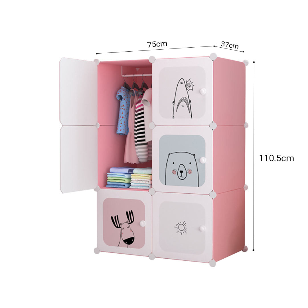 SOGA 6 Cubes Pink Portable Wardrobe Divide-Grid Modular Storage Organiser Foldable Closet