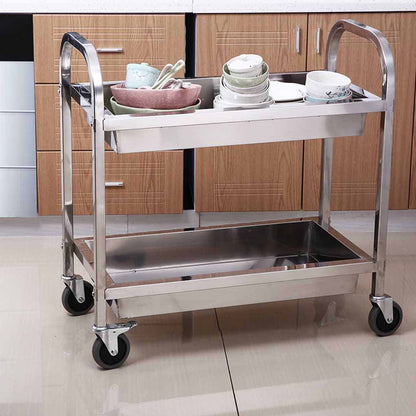 SOGA 2 Tier 75x40x83cm Stainless Steel Kitchen Trolley Bowl Collect Service Food Cart Small