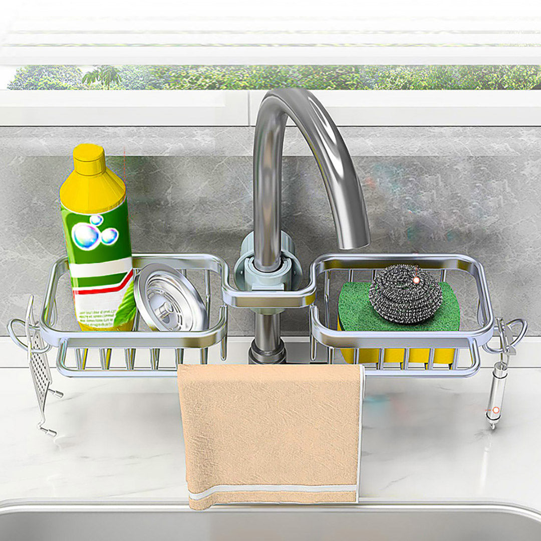 SOGA Silver Kitchen Sink Organiser Faucet Soap Sponge Caddy Rack Drainer with Towel Bar Holder