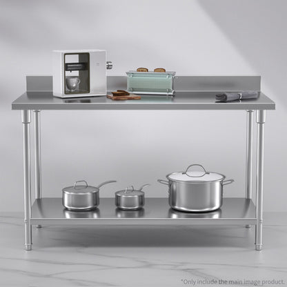 SOGA Commercial Catering Kitchen Stainless Steel Prep Work Bench Table with Back-splash 150*70*85cm