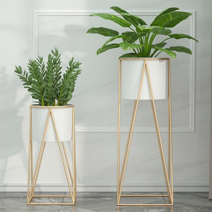 SOGA 70cm Gold Metal Plant Stand with White Flower Pot Holder Corner Shelving Rack Indoor Display