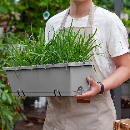 SOGA 49.5cm Gray Rectangular Planter Vegetable Herb Flower Outdoor Plastic Box with Holder Balcony Garden Decor Set of 4