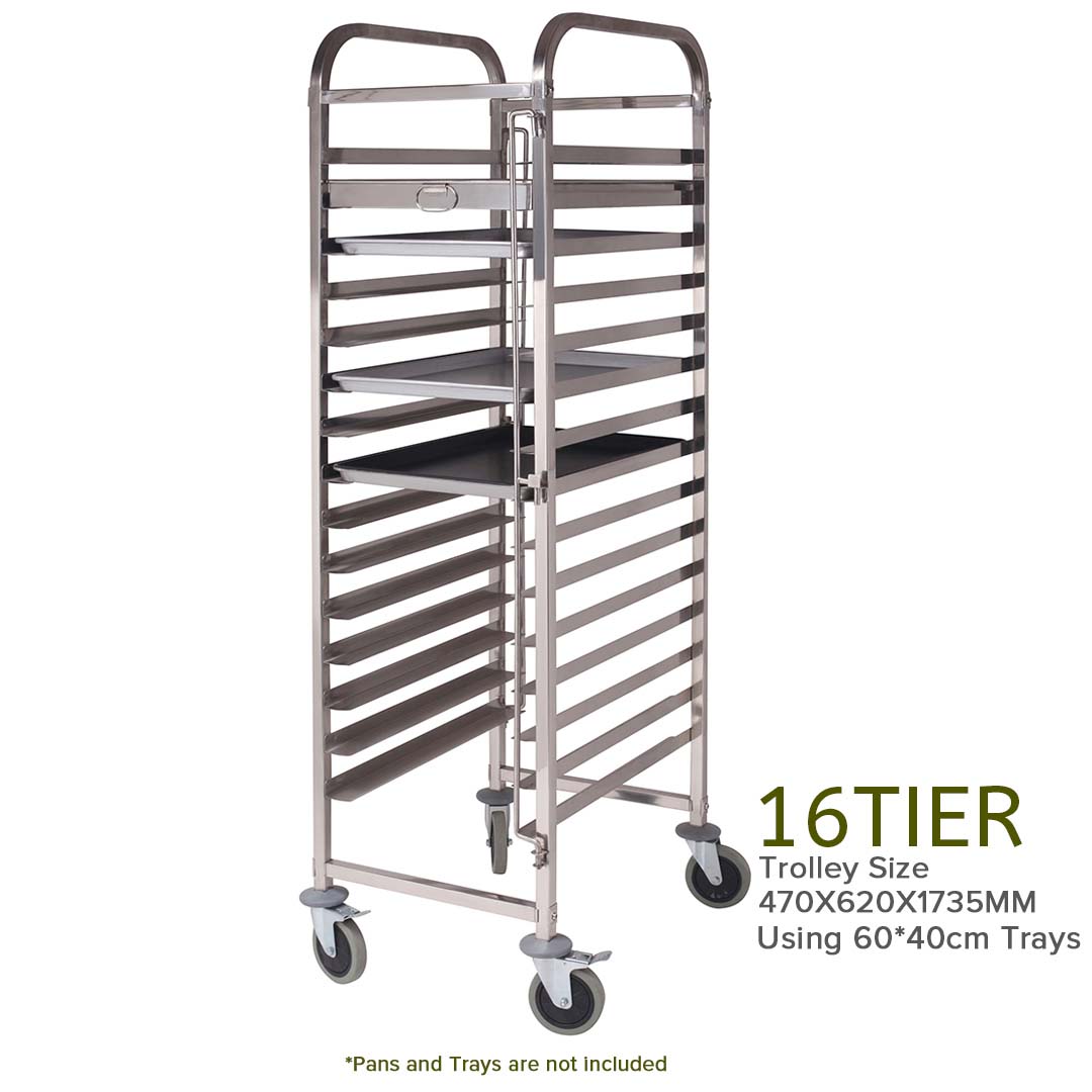 SOGA 2X Gastronorm Trolley 16 Tier Stainless Steel Cake Bakery Trolley Suits 60*40cm Tray