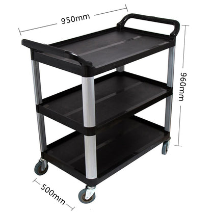 SOGA 3 Tier Food Trolley Food Waste Cart Storage Mechanic Kitchen Black Large