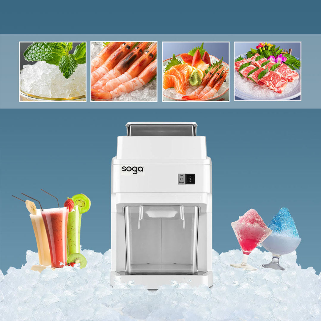 SOGA 2X 300 Watts Electric Ice Shaver Crusher Slicer Snow Cone Maker Commercial Tabletop Machine 120kgs/h White