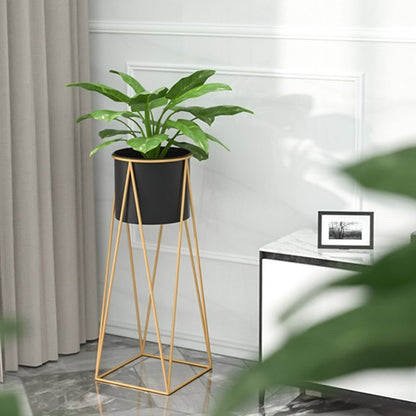 SOGA 70cm Gold Metal Plant Stand with Black Flower Pot Holder Corner Shelving Rack Indoor Display