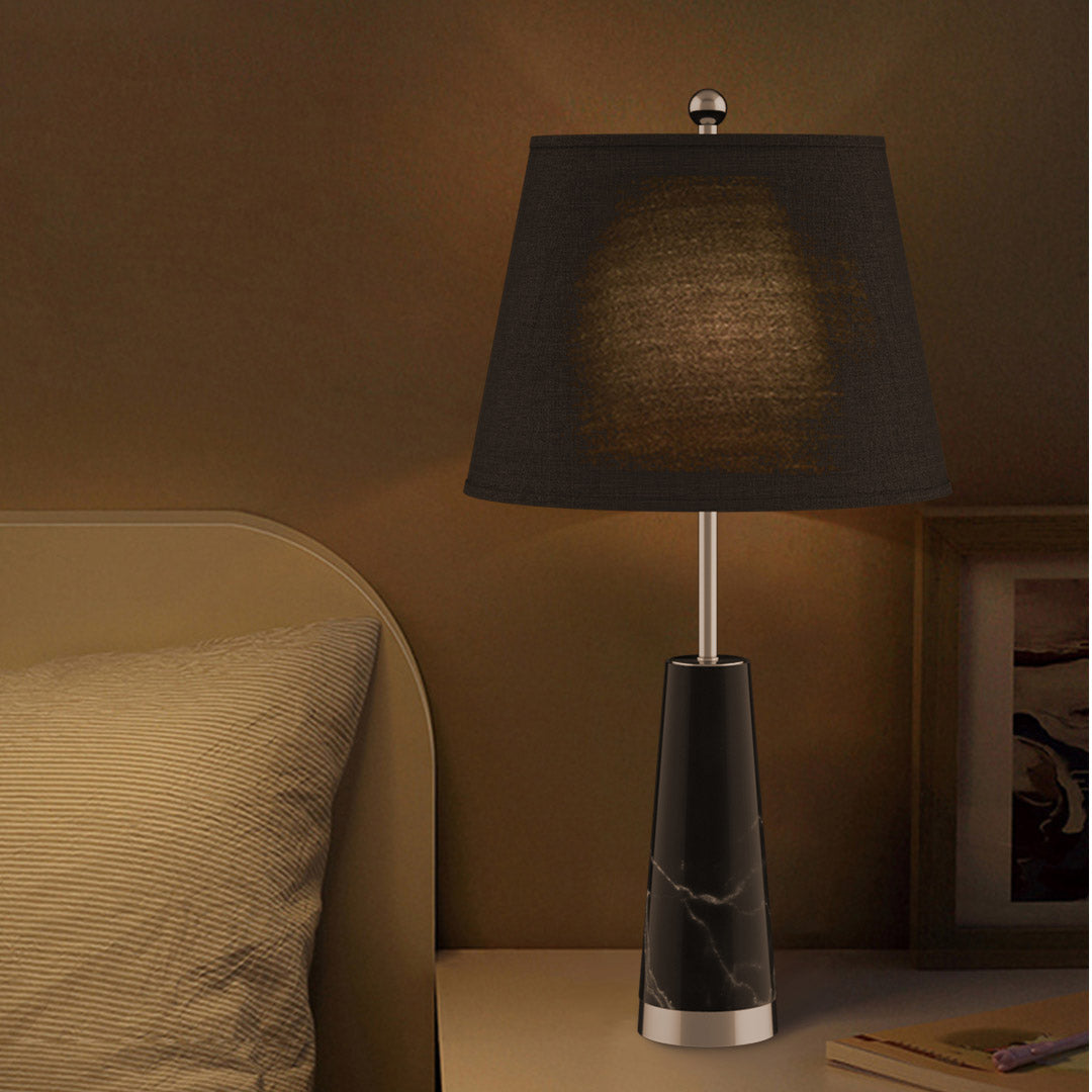 SOGA 2X 68cm Black Marble Bedside Desk Table Lamp Living Room Shade with Cone Shape Base