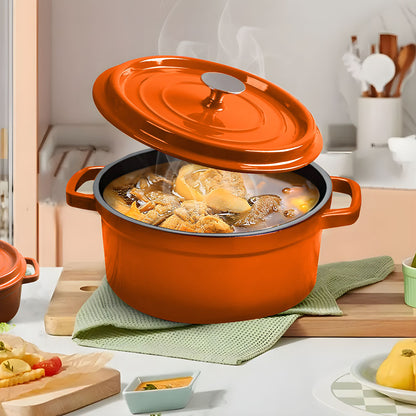 SOGA Cast Iron 24cm Enamel Porcelain Stewpot Casserole Stew Cooking Pot With Lid 3.6L Orange