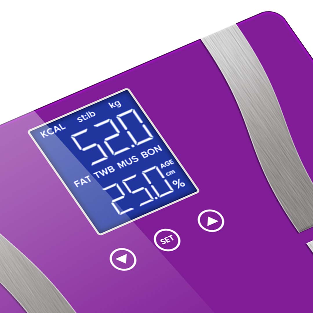 SOGA Glass LCD Digital Body Fat Scale Bathroom Electronic Gym Water Weighing Scales Purple