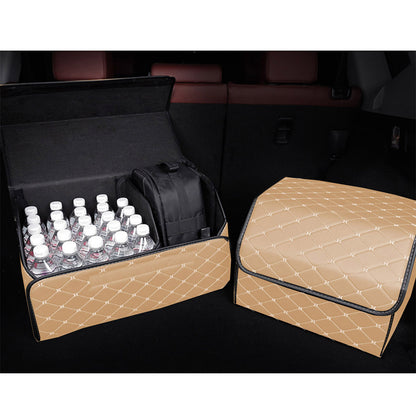 SOGA 4X Leather Car Boot Collapsible Foldable Trunk Cargo Organizer Portable Storage Box Beige/Gold Stitch Large