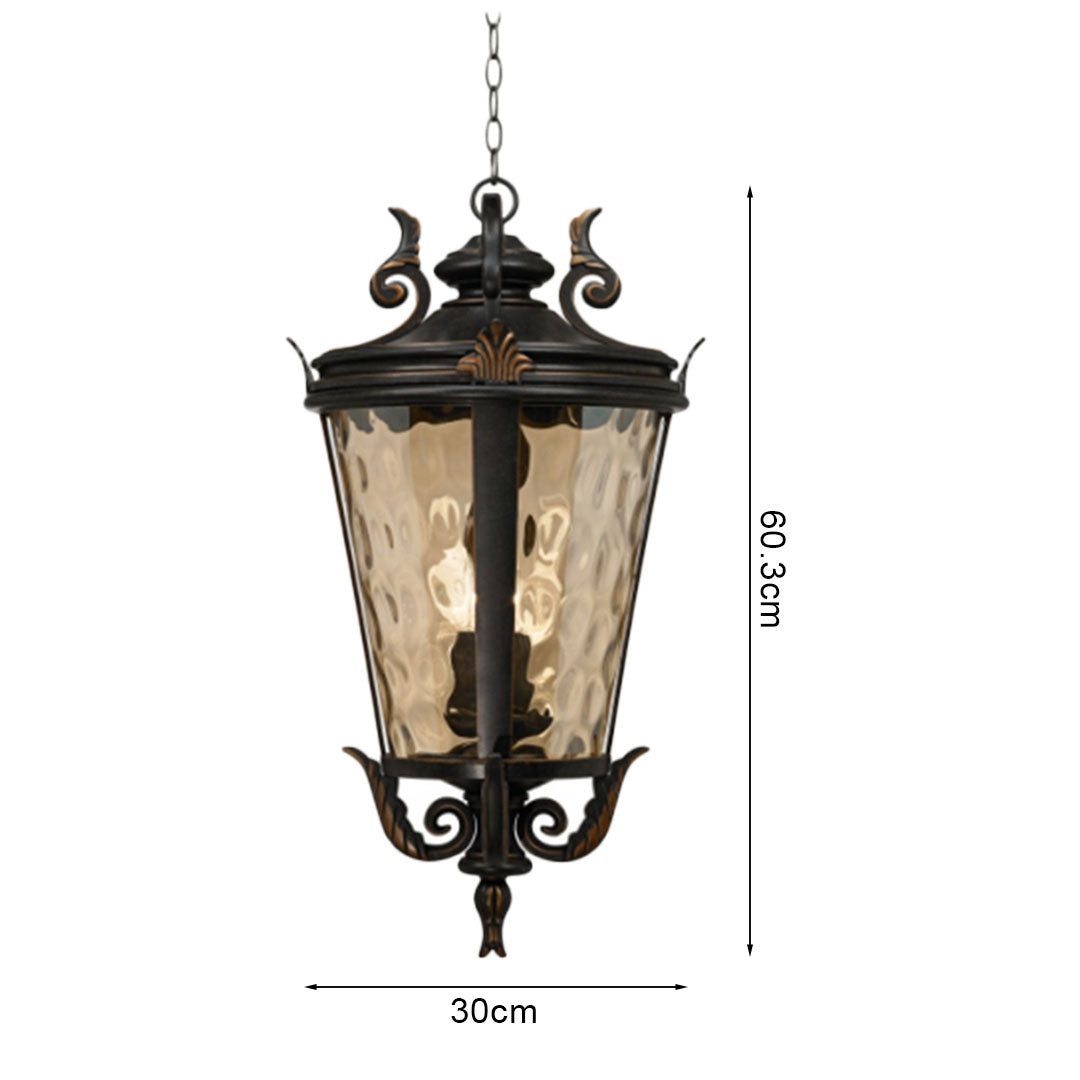 Vintage Lamp 2X 60.3cm Aluminum & Glass Lantern Elegant Chandelier Style Classic Hanging Light Antique-Inspired Design