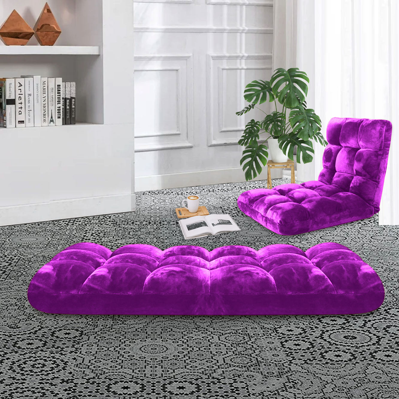 SOGA 4X Floor Recliner Folding Lounge Sofa Futon Couch Folding Chair Cushion Purple