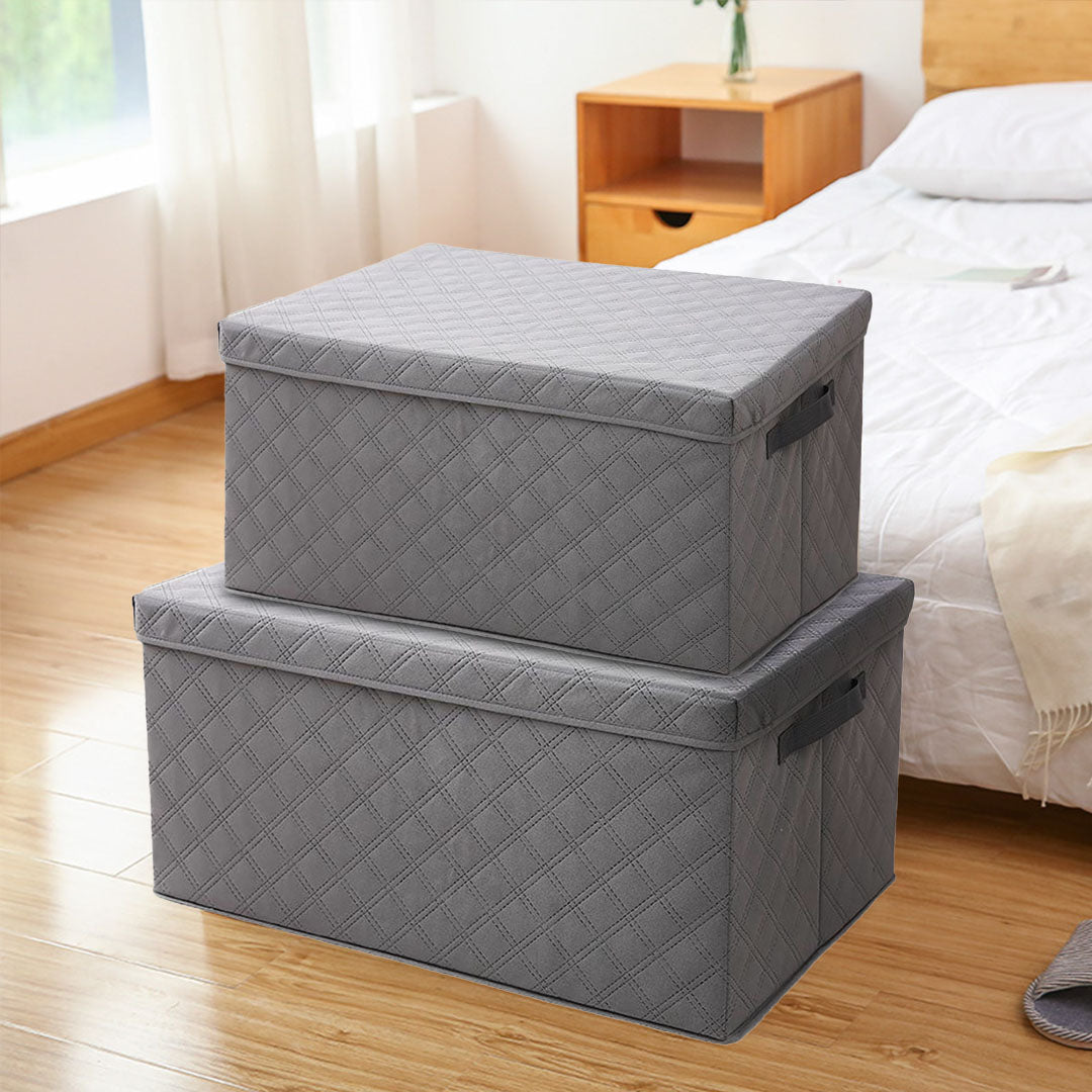 SOGA Large Grey Non-Woven Diamond Quilt Grid Fabric Storage / Organizer Box