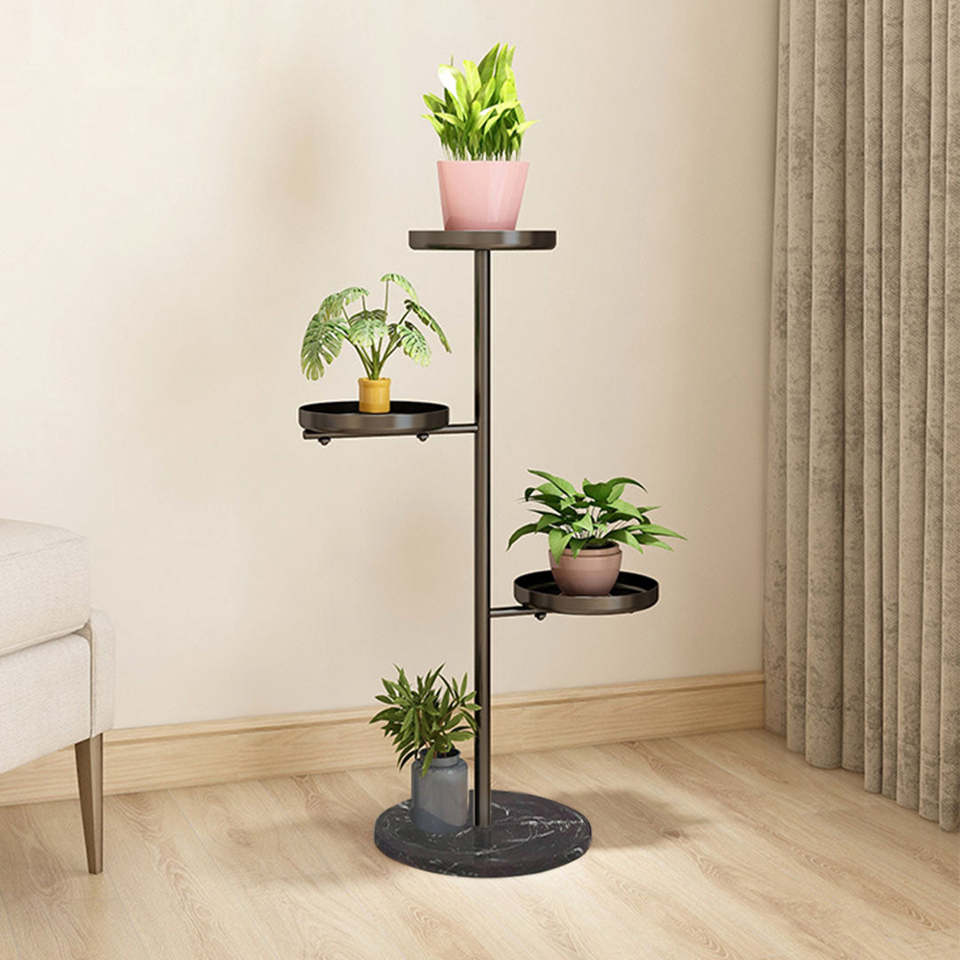 SOGA 3 Tier Black Round Plant Stand Flowerpot Tray Display Living Room Balcony Metal Decorative Shelf