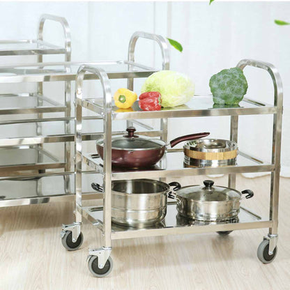 SOGA 3 Tier 75x40x83.5cm Stainless Steel Kitchen Dinning Food Cart Trolley Utility Size Small