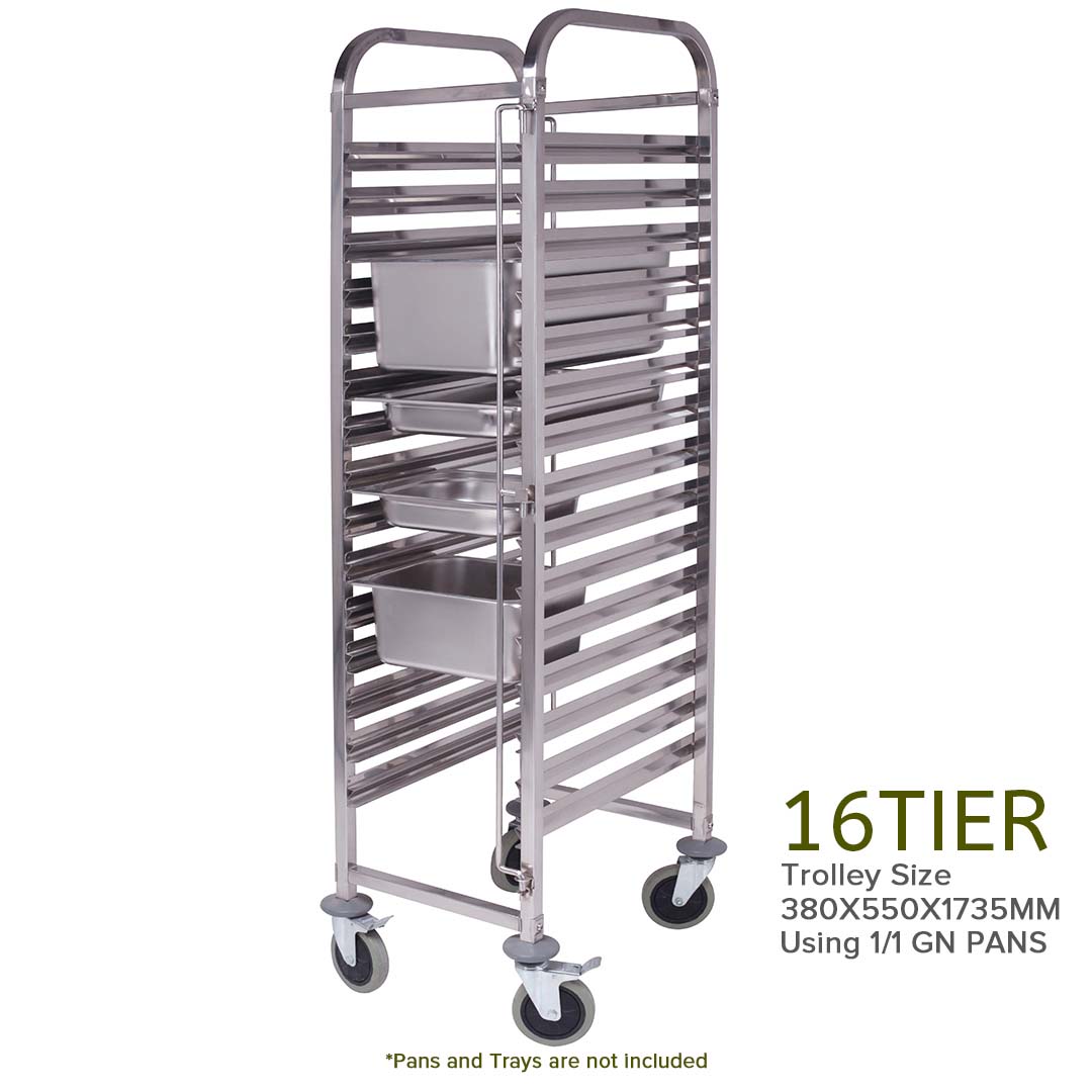 SOGA 2X Gastronorm Trolley 16 Tier Stainless Steel Bakery Trolley Suits GN 1/1 Pans