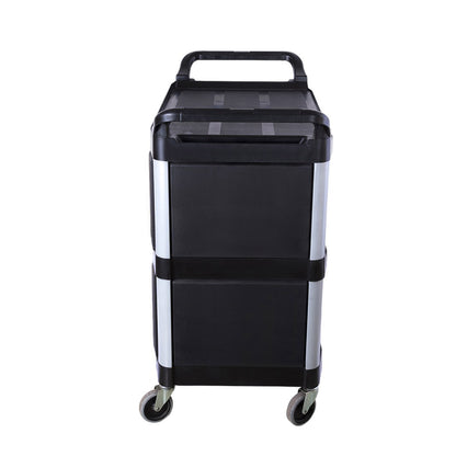 SOGA 3 Tier Covered Food Trolley Food Waste Cart Storage Mechanic Kitchen with Bins