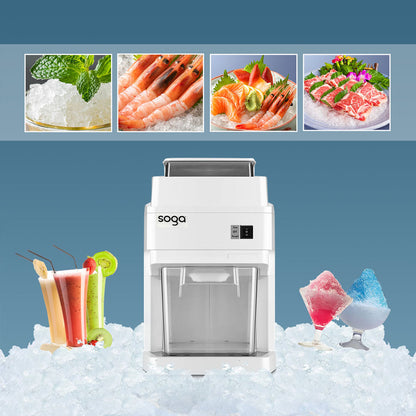 SOGA 300 Watts Electric Ice Shaver Crusher Slicer Snow Cone Maker Commercial Tabletop Machine 120kgs/h White