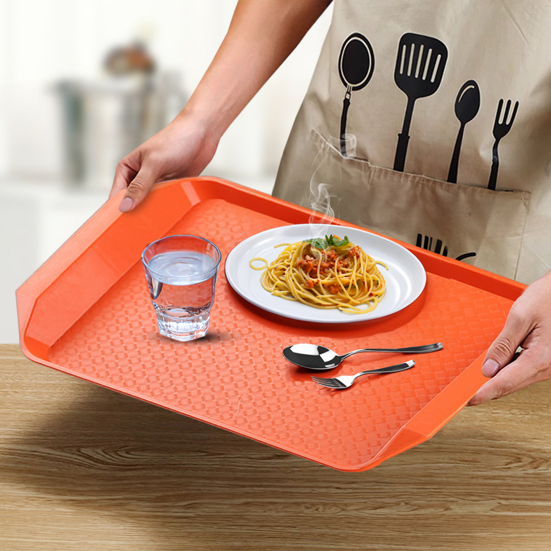 SOGA Rectangular Serving Tray Heavy Duty Waterproof Stackable Plastic Food Snack Pan Set of 5 Orange