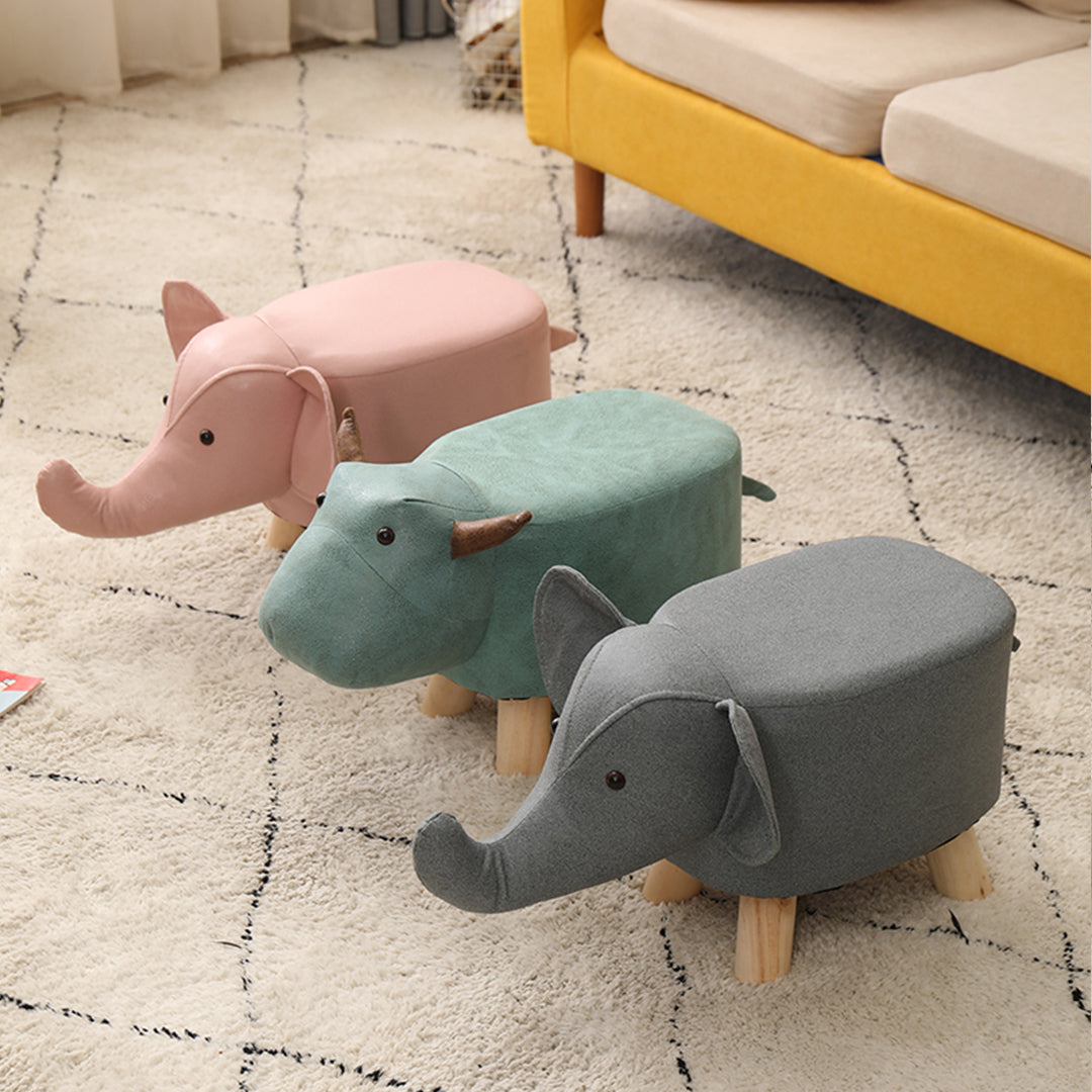 SOGA Pink Children Bench Deer Character Round Ottoman Stool Soft Small Comfy Seat Home Decor