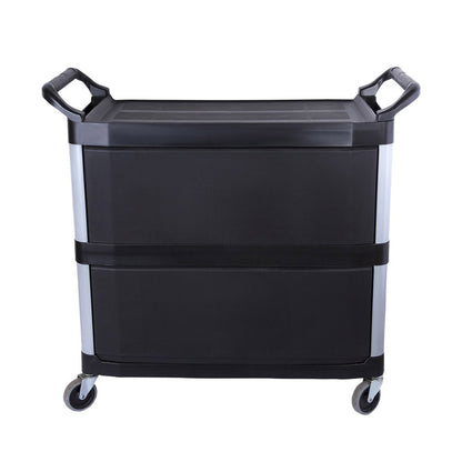 SOGA 3 Tier Covered Food Trolley Food Waste Cart Storage Mechanic Kitchen Black