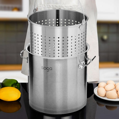 SOGA 98L 18/10 Stainless Steel Stockpot with Perforated Stock pot Basket Pasta Strainer