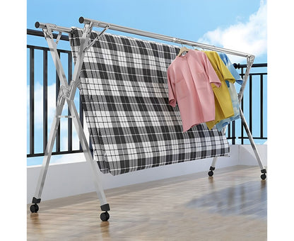 SOGA 2X 2.0m Portable Standing Clothes Drying Rack Foldable Space-Saving Laundry Holder with Wheels