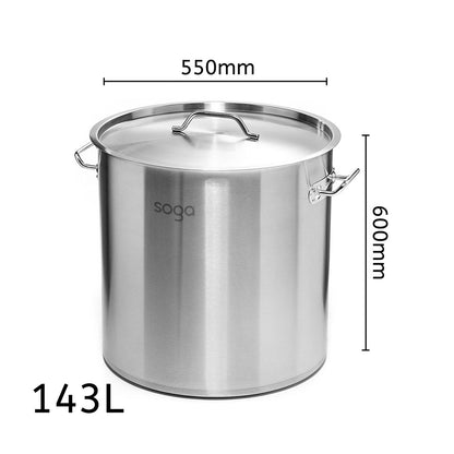 SOGA Stock Pot 143L Top Grade Thick Stainless Steel Stockpot 18/10