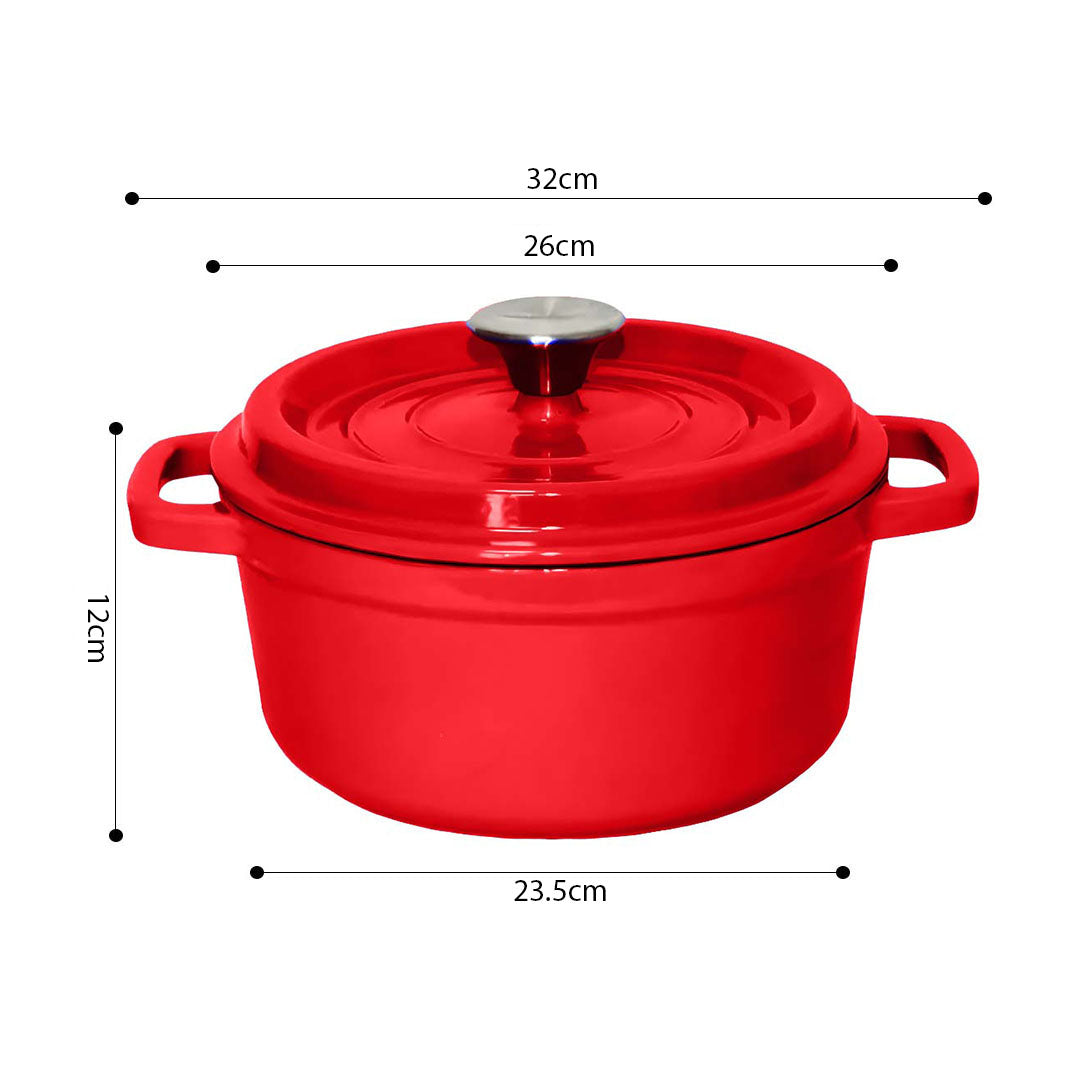 SOGA Cast Iron 26cm Enamel Porcelain Stewpot Casserole Stew Cooking Pot With Lid 5L Red