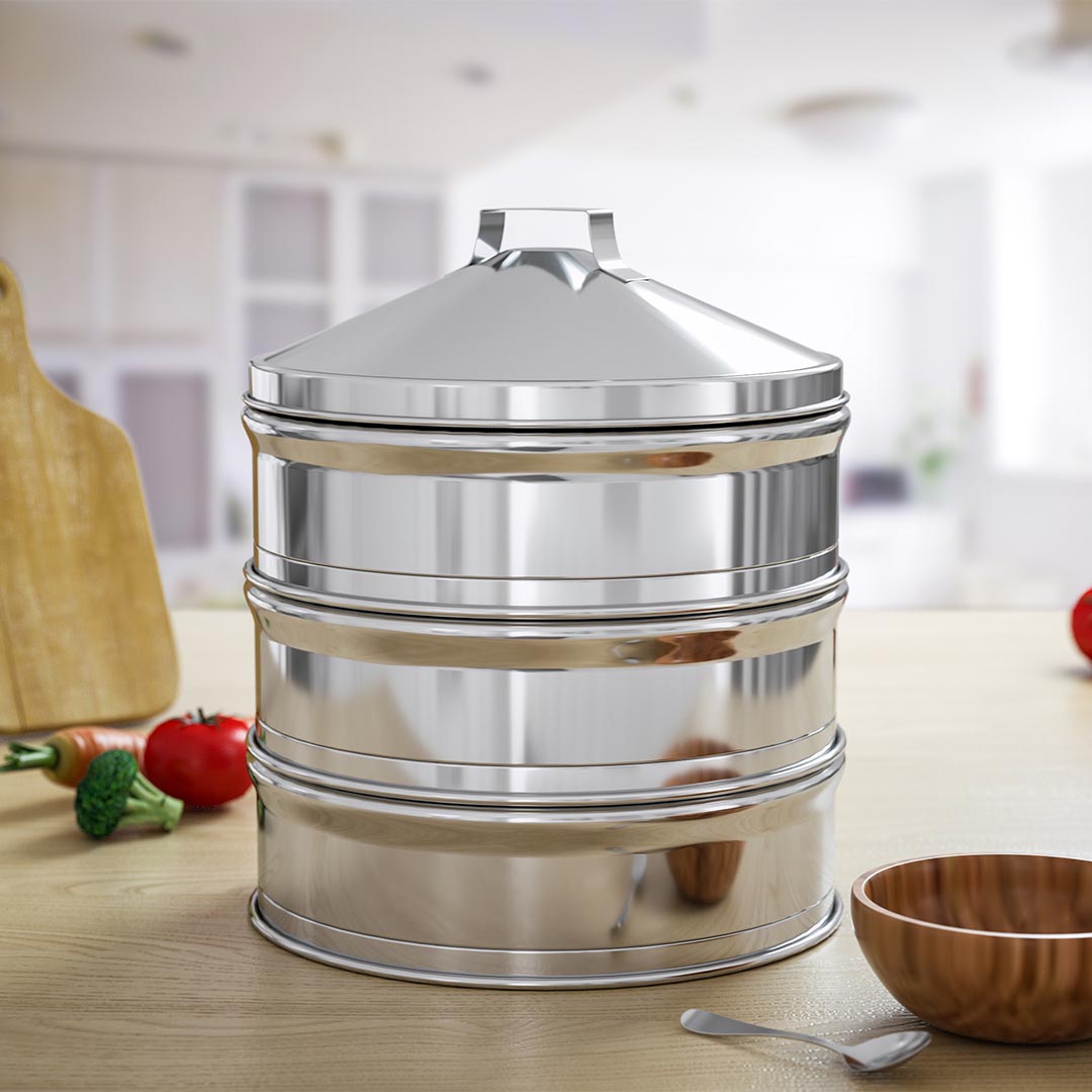 SOGA 3 Tier Stainless Steel Steamers With Lid Work inside of Basket Pot Steamers 28cm