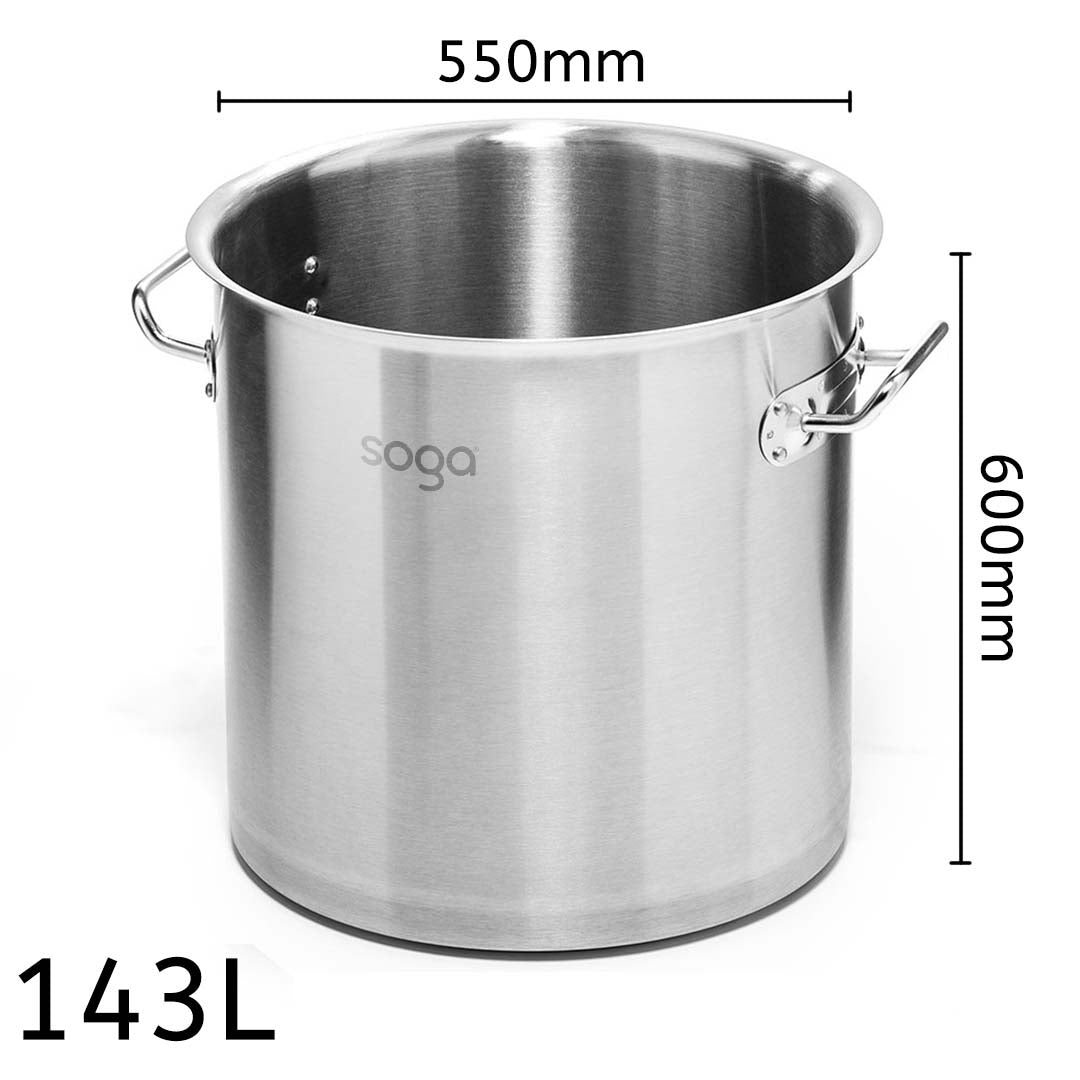 SOGA Stock Pot 143L Top Grade Thick Stainless Steel Stockpot 18/10 Without Lid