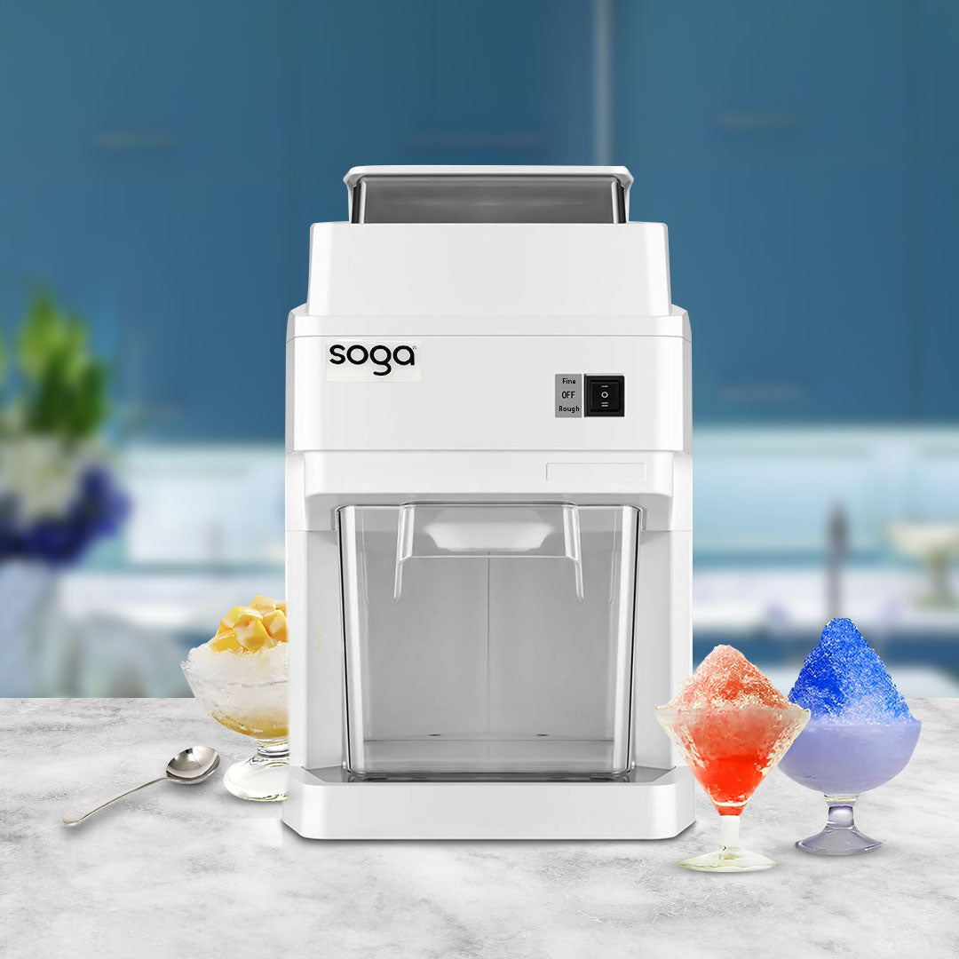 SOGA 2X 300 Watts Electric Ice Shaver Crusher Slicer Snow Cone Maker Commercial Tabletop Machine 120kgs/h White