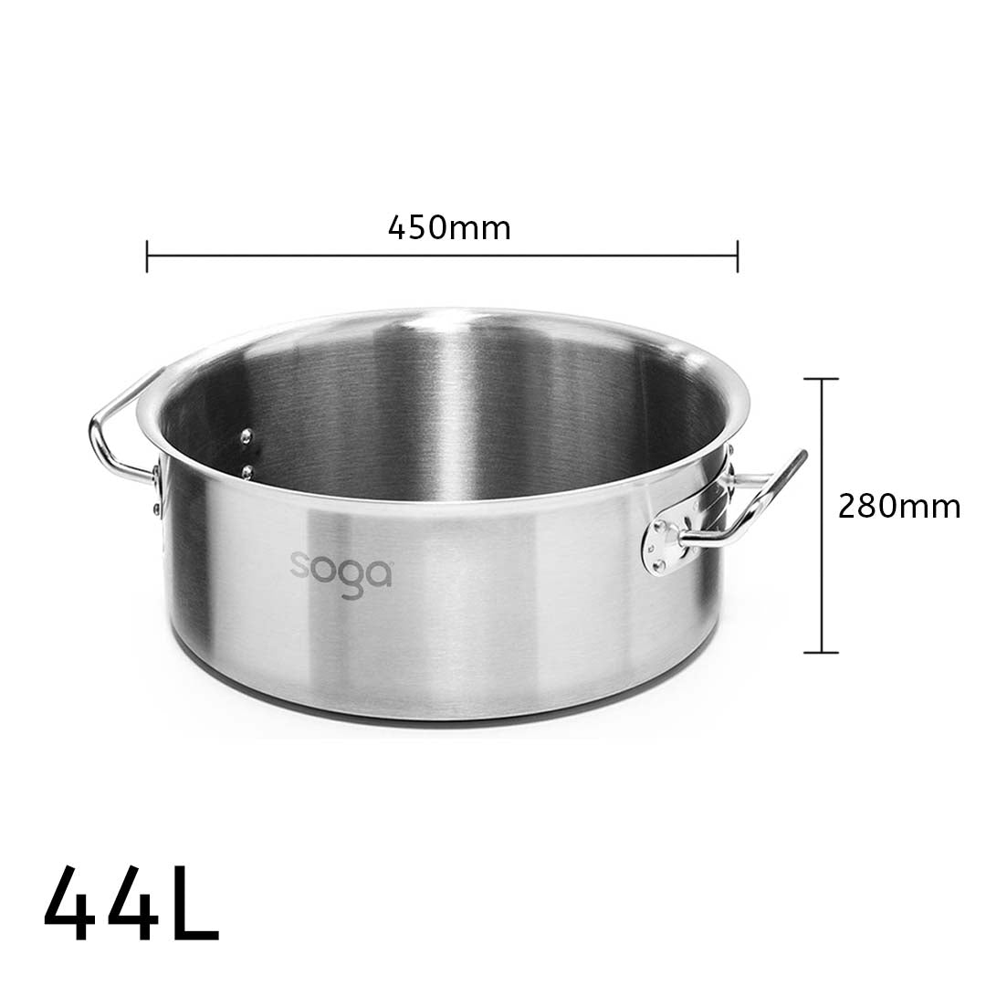 SOGA Stock Pot 44L Top Grade Thick Stainless Steel Stockpot 18/10 Without Lid